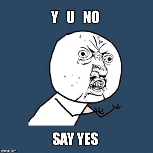 Y U No Meme | Y   U   NO SAY YES | image tagged in memes,y u no | made w/ Imgflip meme maker