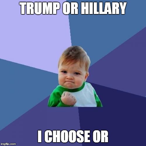 Success Kid Meme | TRUMP OR HILLARY; I CHOOSE OR | image tagged in memes,success kid | made w/ Imgflip meme maker