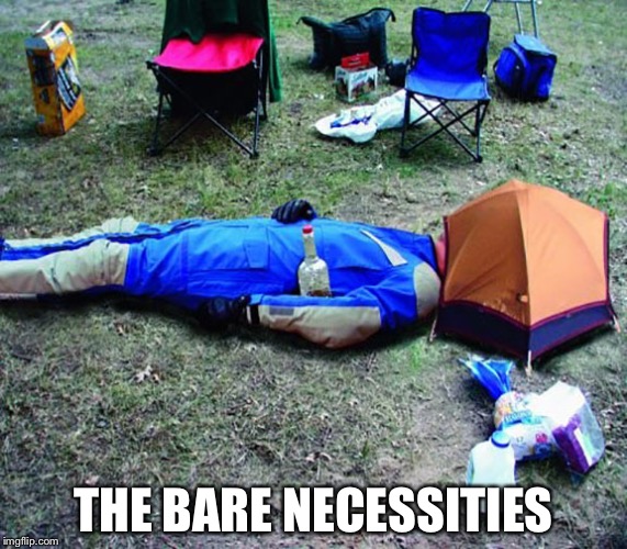 THE BARE NECESSITIES | image tagged in camping | made w/ Imgflip meme maker