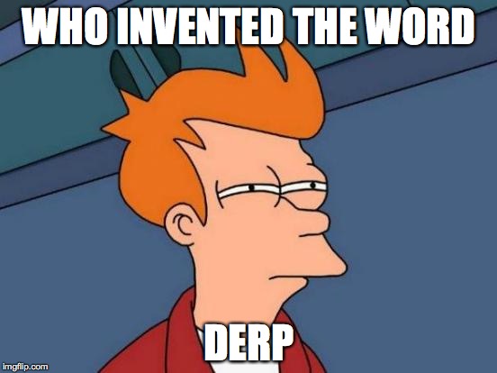 Futurama Fry | WHO INVENTED THE WORD; DERP | image tagged in memes,futurama fry | made w/ Imgflip meme maker