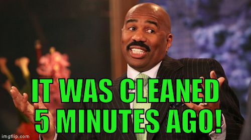 Steve Harvey Meme | IT WAS CLEANED 5 MINUTES AGO! | image tagged in memes,steve harvey | made w/ Imgflip meme maker