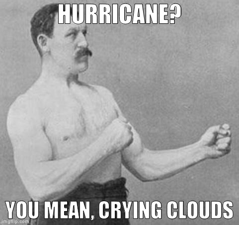 Overly Manly Man | HURRICANE? YOU MEAN, CRYING CLOUDS | image tagged in overly manly man | made w/ Imgflip meme maker