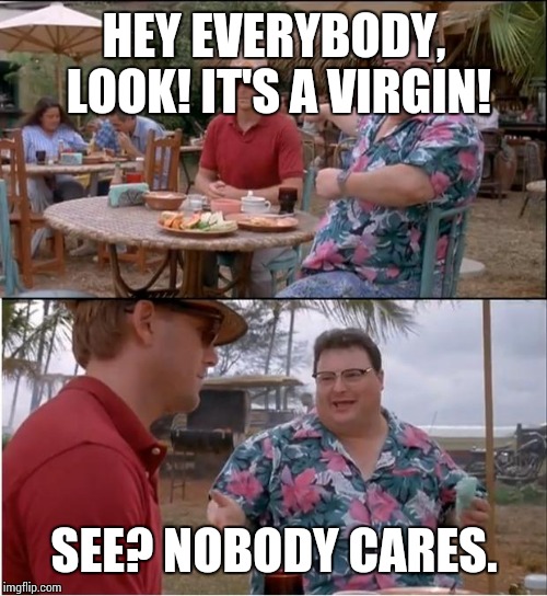 HEY EVERYBODY, LOOK! IT'S A VIRGIN! SEE? NOBODY CARES. | image tagged in see nobody cares | made w/ Imgflip meme maker