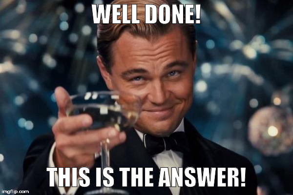 Leonardo Dicaprio Cheers Meme | WELL DONE! THIS IS THE ANSWER! | image tagged in memes,leonardo dicaprio cheers | made w/ Imgflip meme maker
