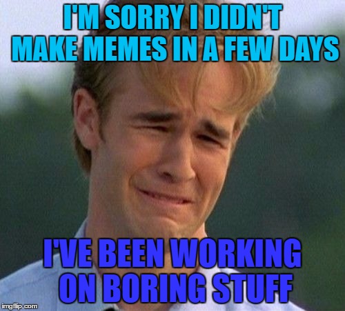 True story. | I'M SORRY I DIDN'T MAKE MEMES IN A FEW DAYS; I'VE BEEN WORKING ON BORING STUFF | image tagged in memes,1990s first world problems | made w/ Imgflip meme maker