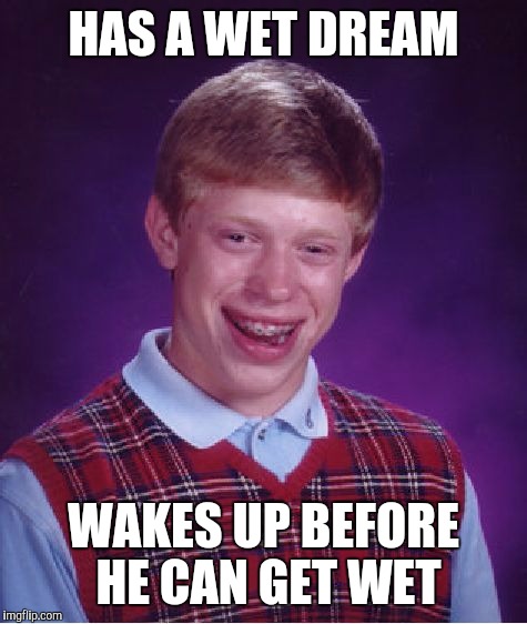 I hate when this happens :( | HAS A WET DREAM; WAKES UP BEFORE HE CAN GET WET | image tagged in memes,bad luck brian,dream,funny | made w/ Imgflip meme maker