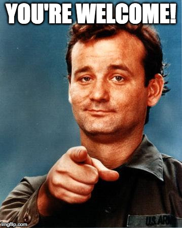 Bill Murray  | YOU'RE WELCOME! | image tagged in bill murray | made w/ Imgflip meme maker