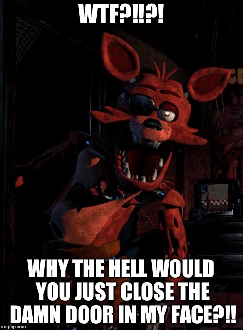 Aint so Foxy now | WTF?!!?! WHY THE HELL WOULD YOU JUST CLOSE THE DAMN DOOR IN MY FACE?!! | image tagged in aint so foxy now | made w/ Imgflip meme maker