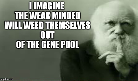 I IMAGINE THE WEAK MINDED WILL WEED THEMSELVES OUT OF THE GENE POOL | made w/ Imgflip meme maker