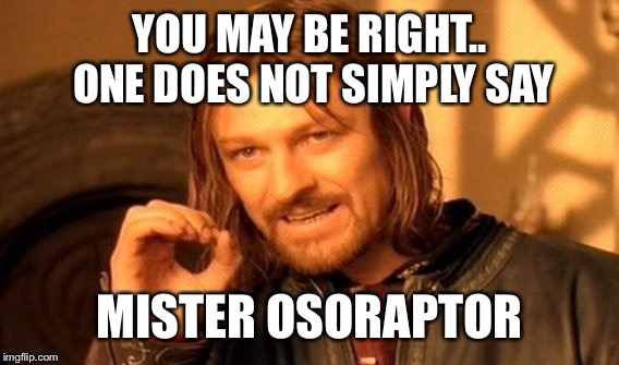 One Does Not Simply Meme | YOU MAY BE RIGHT.. ONE DOES NOT SIMPLY SAY MISTER OSORAPTOR | image tagged in memes,one does not simply | made w/ Imgflip meme maker