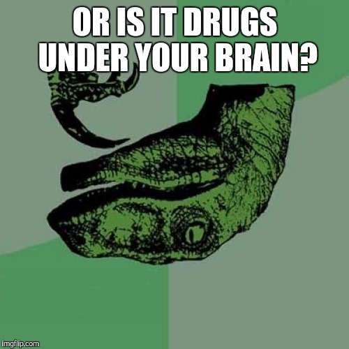 Philosoraptor Meme | OR IS IT DRUGS UNDER YOUR BRAIN? | image tagged in memes,philosoraptor | made w/ Imgflip meme maker