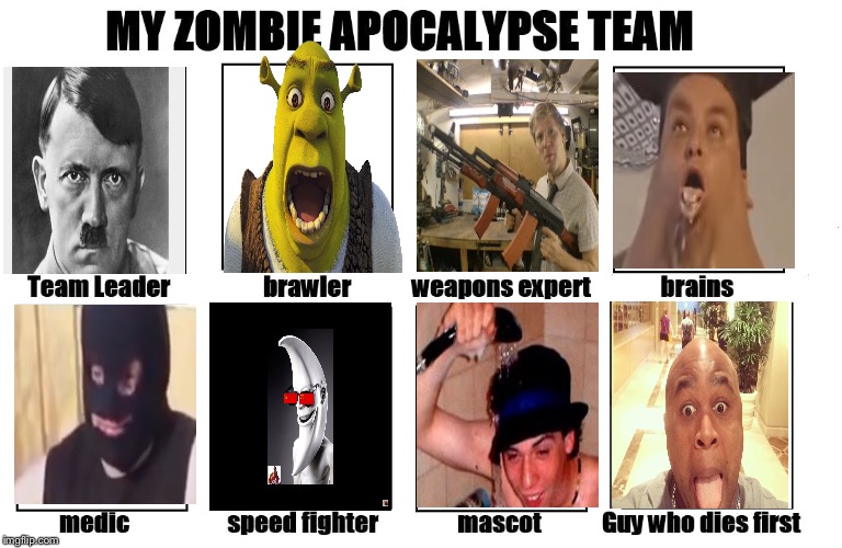 The team that will last longer than three minutes | image tagged in my zombie apocalypse team | made w/ Imgflip meme maker