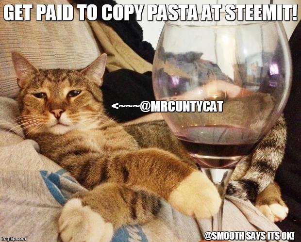 GET PAID TO COPY PASTA AT STEEMIT! <~~~@MRCUNTYCAT; @SMOOTH SAYS ITS OK! | made w/ Imgflip meme maker