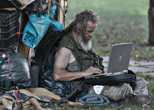 Homeless With Laptop Blank Meme Template