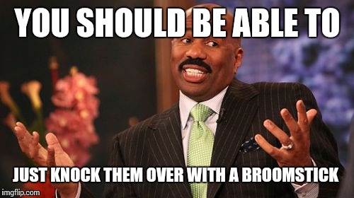 YOU SHOULD BE ABLE TO JUST KNOCK THEM OVER WITH A BROOMSTICK | image tagged in memes,steve harvey | made w/ Imgflip meme maker