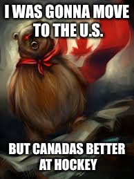 I was gonna bear | I WAS GONNA MOVE TO THE U.S. BUT CANADAS BETTER AT HOCKEY | image tagged in memes | made w/ Imgflip meme maker