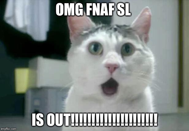 OMG Cat | OMG FNAF SL; IS OUT!!!!!!!!!!!!!!!!!!!!! | image tagged in memes,omg cat | made w/ Imgflip meme maker