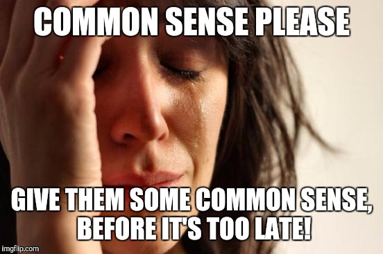 First World Problems Meme | COMMON SENSE PLEASE; GIVE THEM SOME COMMON SENSE, BEFORE IT'S TOO LATE! | image tagged in memes,first world problems | made w/ Imgflip meme maker