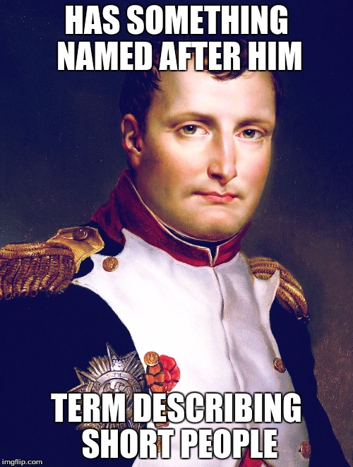 Bad luck Napoleon | HAS SOMETHING NAMED AFTER HIM; TERM DESCRIBING SHORT PEOPLE | image tagged in napoleon bonaparte,memes,bad luck brian | made w/ Imgflip meme maker