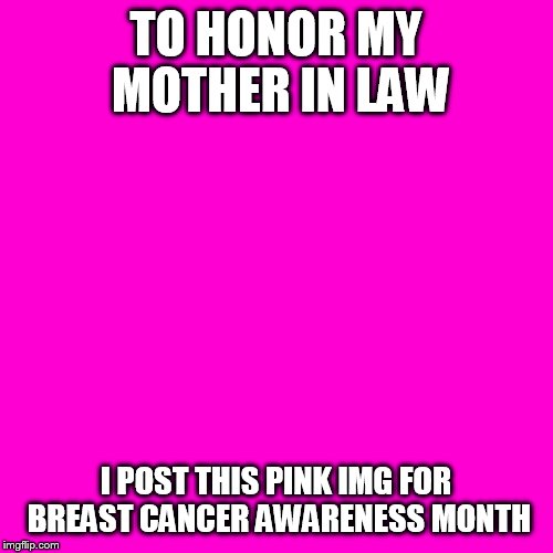 Blank Hot Pink Background | TO HONOR MY MOTHER IN LAW; I POST THIS PINK IMG FOR BREAST CANCER AWARENESS MONTH | image tagged in blank hot pink background | made w/ Imgflip meme maker