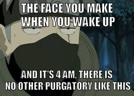 Are you serious? [Kakashi] | THE FACE YOU MAKE WHEN YOU WAKE UP; AND IT'S 4 AM, THERE IS NO OTHER PURGATORY LIKE THIS | image tagged in are you serious kakashi | made w/ Imgflip meme maker