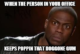 Kevin Hart | WHEN THE PERSON IN YOUR OFFICE; KEEPS POPPIN THAT DOGGONE GUM | image tagged in memes,kevin hart the hell | made w/ Imgflip meme maker