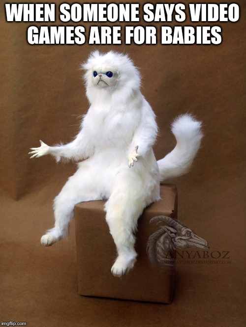 Persian Cat Room Guardian Single Meme | WHEN SOMEONE SAYS VIDEO GAMES ARE FOR BABIES | image tagged in memes,persian cat room guardian single | made w/ Imgflip meme maker