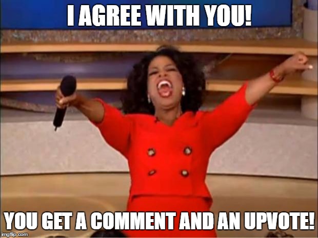 Oprah You Get A Meme | I AGREE WITH YOU! YOU GET A COMMENT AND AN UPVOTE! | image tagged in memes,oprah you get a | made w/ Imgflip meme maker