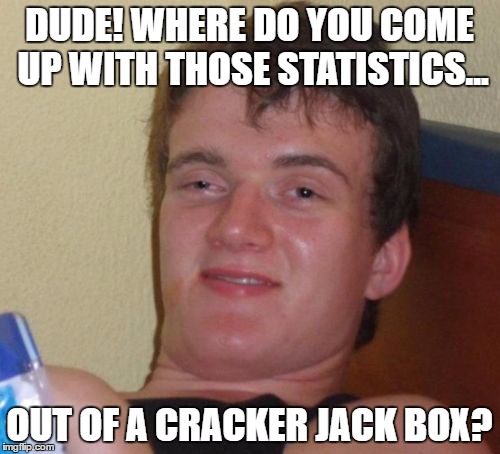 10 Guy Meme | DUDE! WHERE DO YOU COME UP WITH THOSE STATISTICS... OUT OF A CRACKER JACK BOX? | image tagged in memes,10 guy | made w/ Imgflip meme maker