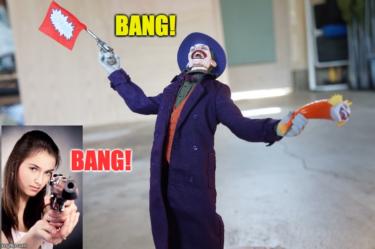 "Clown With Fake Gun Flees Woman With Real One" | BANG! BANG! | image tagged in scary clown,gun,2nd amendment | made w/ Imgflip meme maker