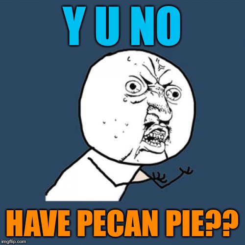 Y U No Meme | Y U NO; HAVE PECAN PIE?? | image tagged in memes,y u no | made w/ Imgflip meme maker