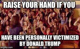Mean Girls | RAISE YOUR HAND IF YOU; HAVE BEEN PERSONALLY VICTIMIZED BY DONALD TRUMP | image tagged in mean girls | made w/ Imgflip meme maker
