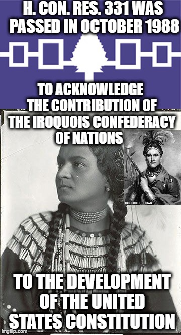 Great Law of Peace https://fnx.org/blog/iroquois-confederacy-foundation-united-states-constitution | H. CON. RES. 331 WAS PASSED IN OCTOBER 1988; TO ACKNOWLEDGE THE CONTRIBUTION OF THE IROQUOIS CONFEDERACY OF NATIONS; TO THE DEVELOPMENT OF THE UNITED STATES CONSTITUTION | image tagged in constitution | made w/ Imgflip meme maker