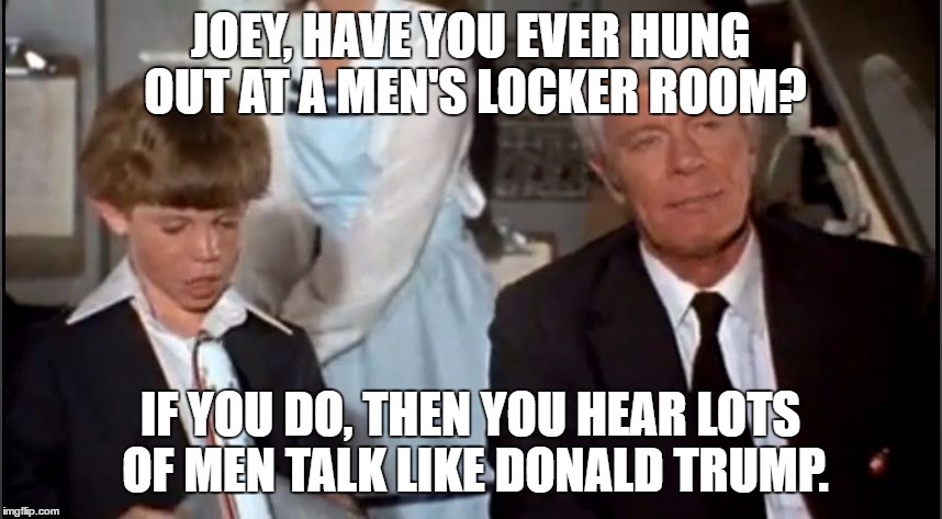 Airplane | JOEY, HAVE YOU EVER HUNG OUT AT A MEN'S LOCKER ROOM? IF YOU DO, THEN YOU HEAR LOTS OF MEN TALK LIKE DONALD TRUMP. | image tagged in airplane | made w/ Imgflip meme maker