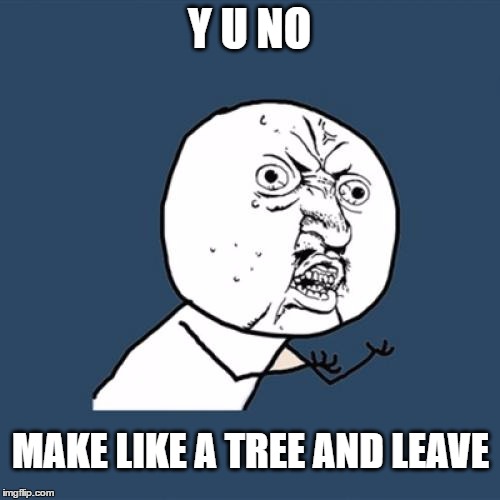 Y U No Meme | Y U NO MAKE LIKE A TREE AND LEAVE | image tagged in memes,y u no | made w/ Imgflip meme maker