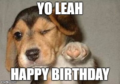 Winking Puppy | YO LEAH; HAPPY BIRTHDAY | image tagged in winking puppy | made w/ Imgflip meme maker