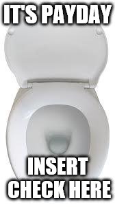 Pee On Toilet Seats | IT'S PAYDAY; INSERT CHECK HERE | image tagged in pee on toilet seats | made w/ Imgflip meme maker