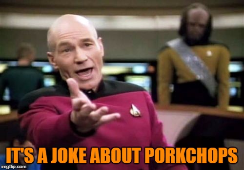 Picard Wtf Meme | IT'S A JOKE ABOUT PORKCHOPS | image tagged in memes,picard wtf | made w/ Imgflip meme maker