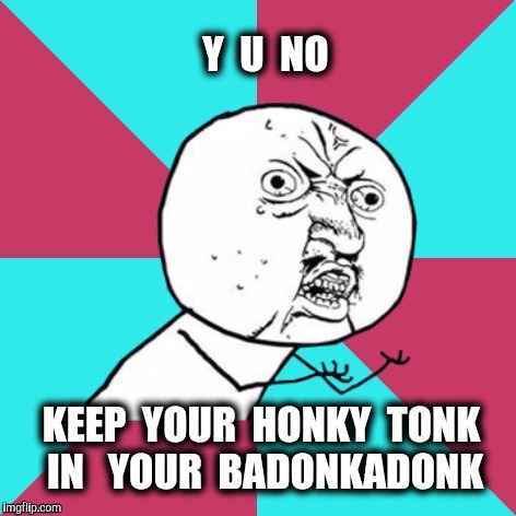 I have no idea what this song is about. | Y  U  NO; KEEP  YOUR  HONKY  TONK  IN   YOUR  BADONKADONK | image tagged in y u no music,country music | made w/ Imgflip meme maker