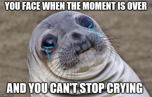 Awkward Moment Sealion | YOU FACE WHEN THE MOMENT IS OVER; AND YOU CAN'T STOP CRYING | image tagged in memes,awkward moment sealion | made w/ Imgflip meme maker