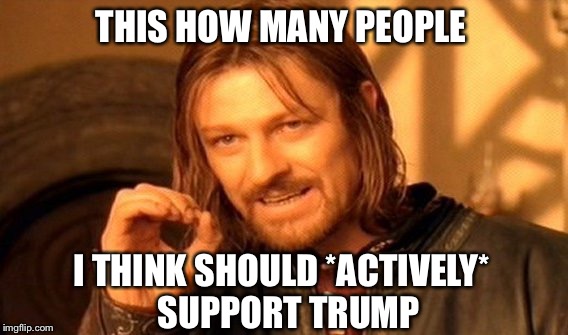 One Does Not Simply Meme | THIS HOW MANY PEOPLE I THINK SHOULD *ACTIVELY*  SUPPORT TRUMP | image tagged in memes,one does not simply | made w/ Imgflip meme maker