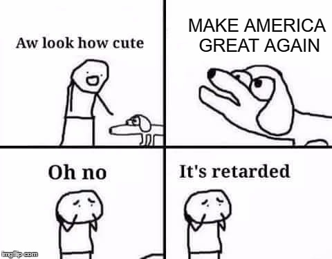 Oh no it's retarded | MAKE AMERICA GREAT AGAIN | image tagged in oh no it's retarded,make america great again,trump 2016,retarded | made w/ Imgflip meme maker