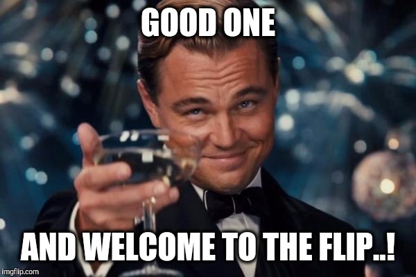 Leonardo Dicaprio Cheers Meme | GOOD ONE AND WELCOME TO THE FLIP..! | image tagged in memes,leonardo dicaprio cheers | made w/ Imgflip meme maker