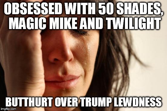 First World Problems Meme | OBSESSED WITH 50 SHADES, MAGIC MIKE AND TWILIGHT BUTTHURT OVER TRUMP LEWDNESS | image tagged in memes,first world problems | made w/ Imgflip meme maker