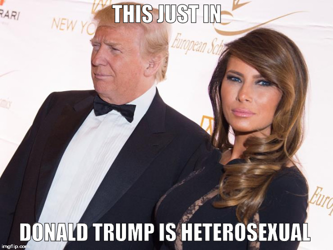 say what you will!   | THIS JUST IN; DONALD TRUMP IS HETEROSEXUAL | image tagged in donald trump,trump 2016 | made w/ Imgflip meme maker