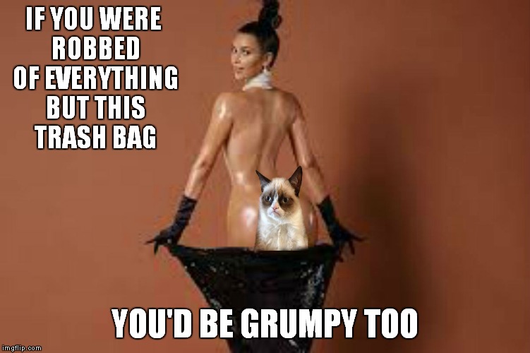 IF YOU WERE ROBBED OF EVERYTHING BUT THIS TRASH BAG; YOU'D BE GRUMPY TOO | made w/ Imgflip meme maker