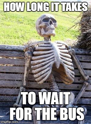 Waiting Skeleton | HOW LONG IT TAKES; TO WAIT FOR THE BUS | image tagged in memes,waiting skeleton | made w/ Imgflip meme maker