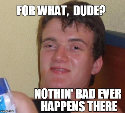 10 Guy Meme | FOR WHAT,  DUDE? NOTHIN' BAD EVER HAPPENS THERE | image tagged in memes,10 guy | made w/ Imgflip meme maker