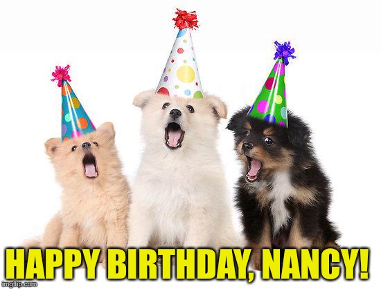 happy birthday puppies | HAPPY BIRTHDAY, NANCY! | image tagged in happy birthday puppies | made w/ Imgflip meme maker
