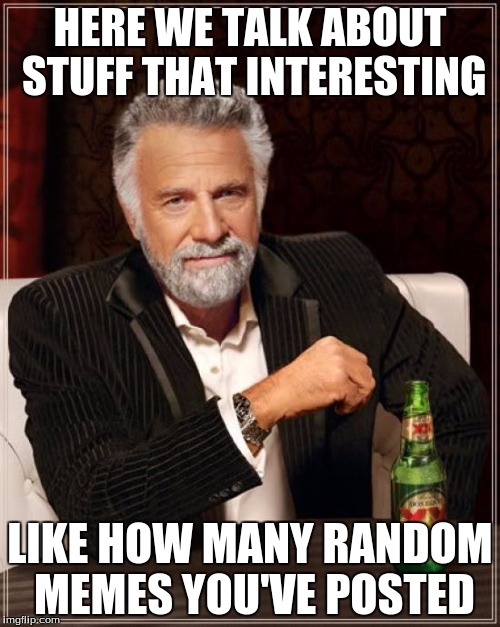 The Most Interesting Man In The World Meme | HERE WE TALK ABOUT STUFF THAT INTERESTING; LIKE HOW MANY RANDOM MEMES YOU'VE POSTED | image tagged in memes,the most interesting man in the world | made w/ Imgflip meme maker